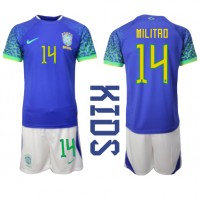 Camisa de Futebol Brasil Eder Militao #14 Equipamento Secundário Infantil Mundo 2022 Manga Curta (+ Calças curtas)